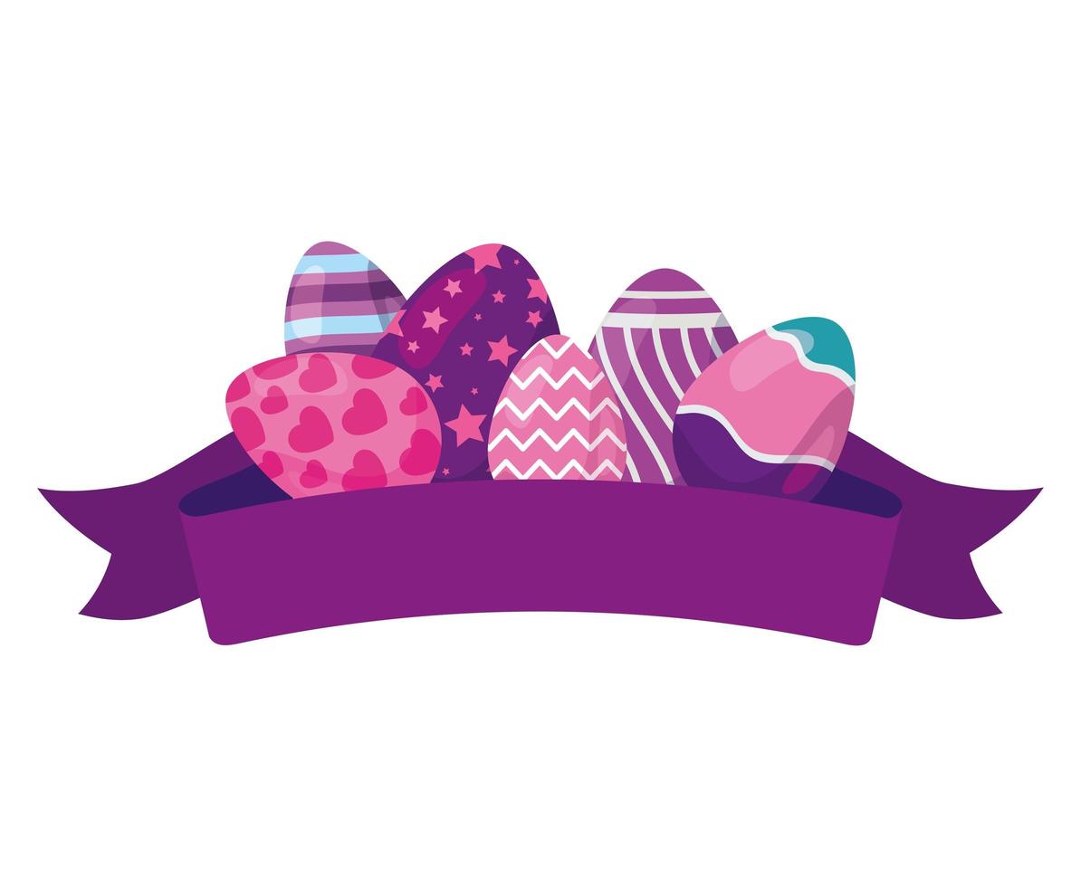 set of cute eggs easter decorated with ribbon vector