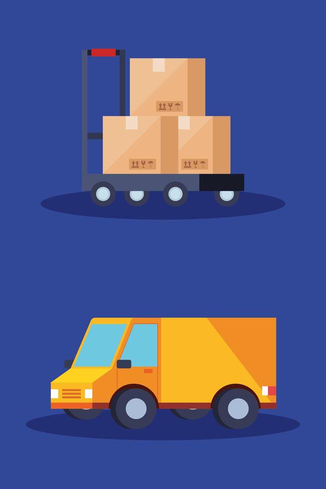truck and boxes over cart vector design