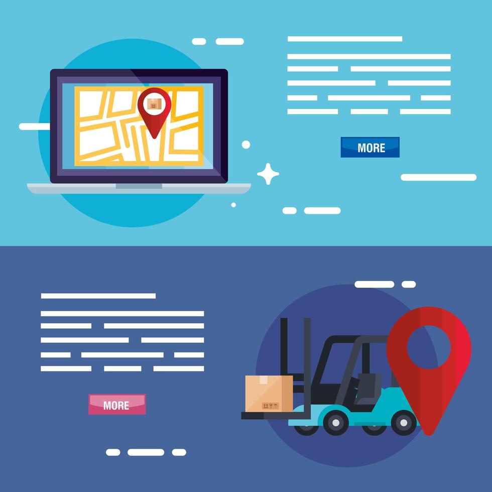 forklift box gps mark map and laptop vector design