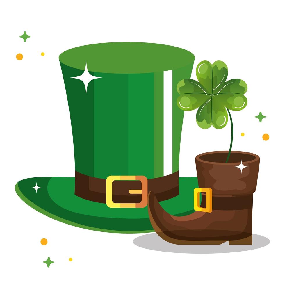 top hat leprechaun and boot with clover vector