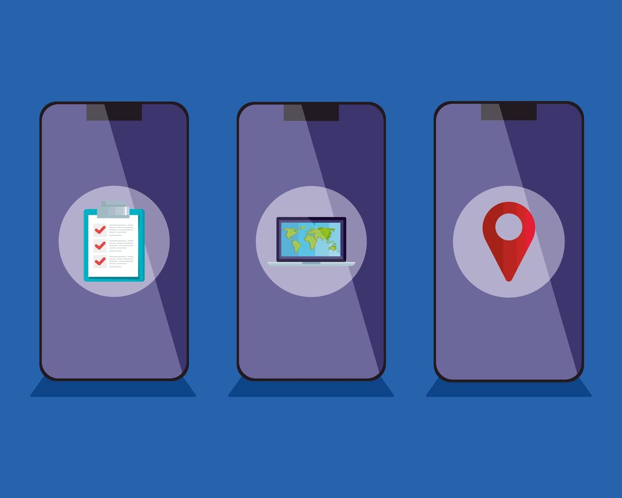 smartphones with delivery icons vector design