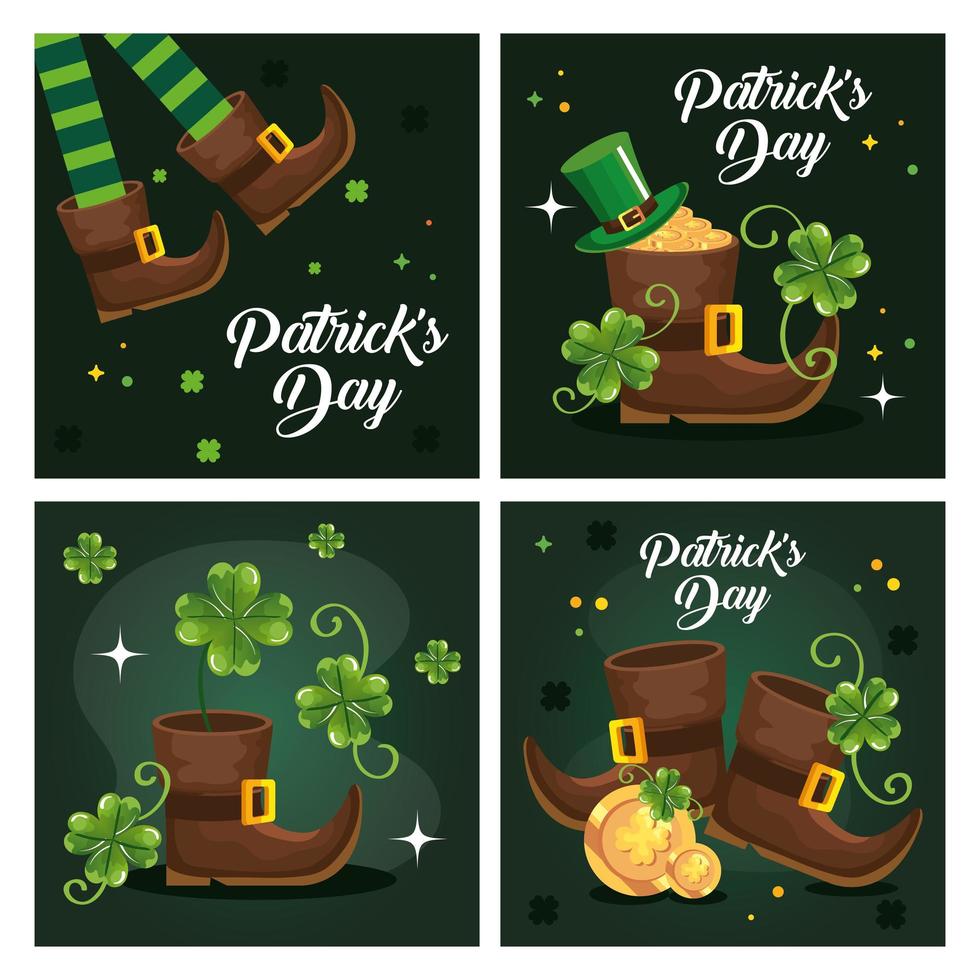 set poster saint patrick day with decoration vector