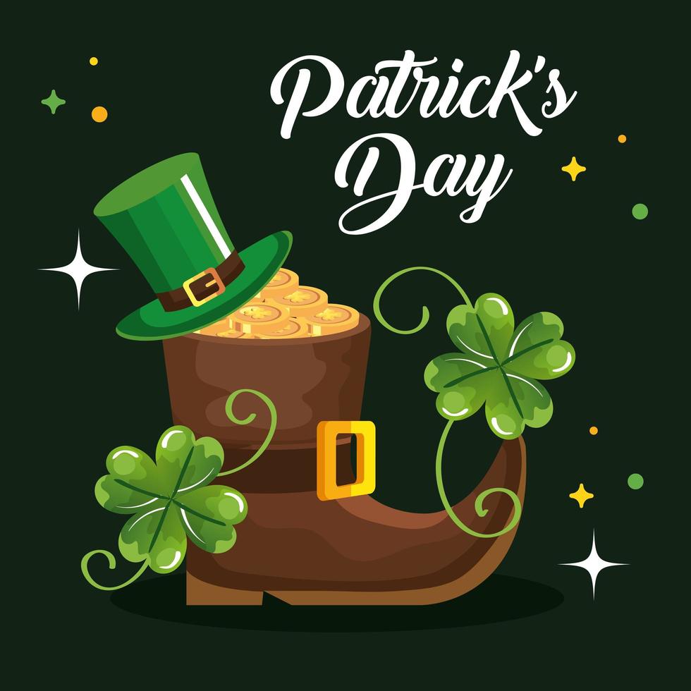 saint patrick day with boot and decoration vector