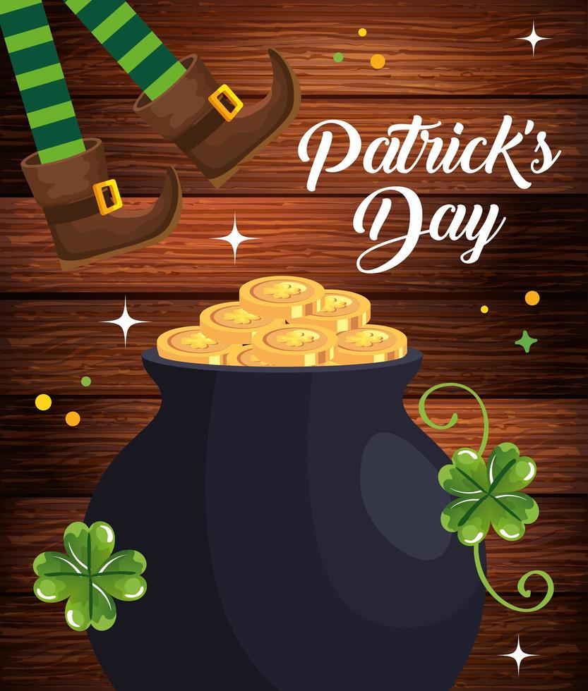 saint patrick day with cauldron and decoration vector