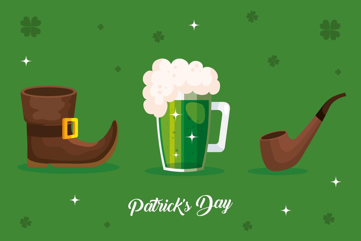 Día de San Patricio con decoración de cerveza e iconos. vector