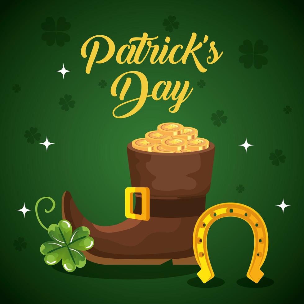 saint patrick day with boot and decoration vector