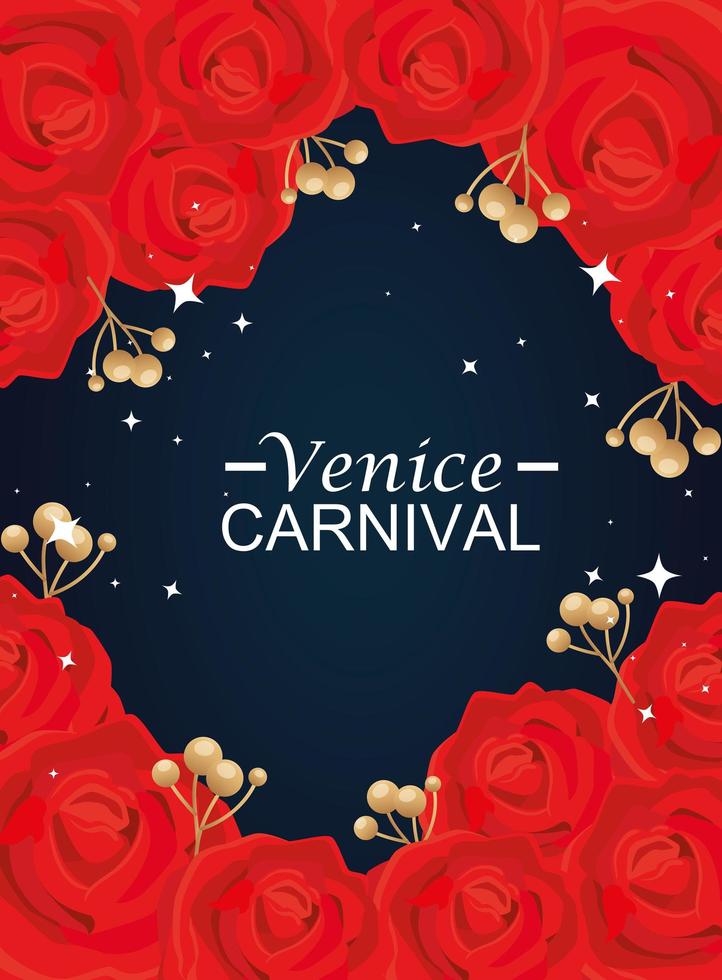 venice carnival with roses flowers vector