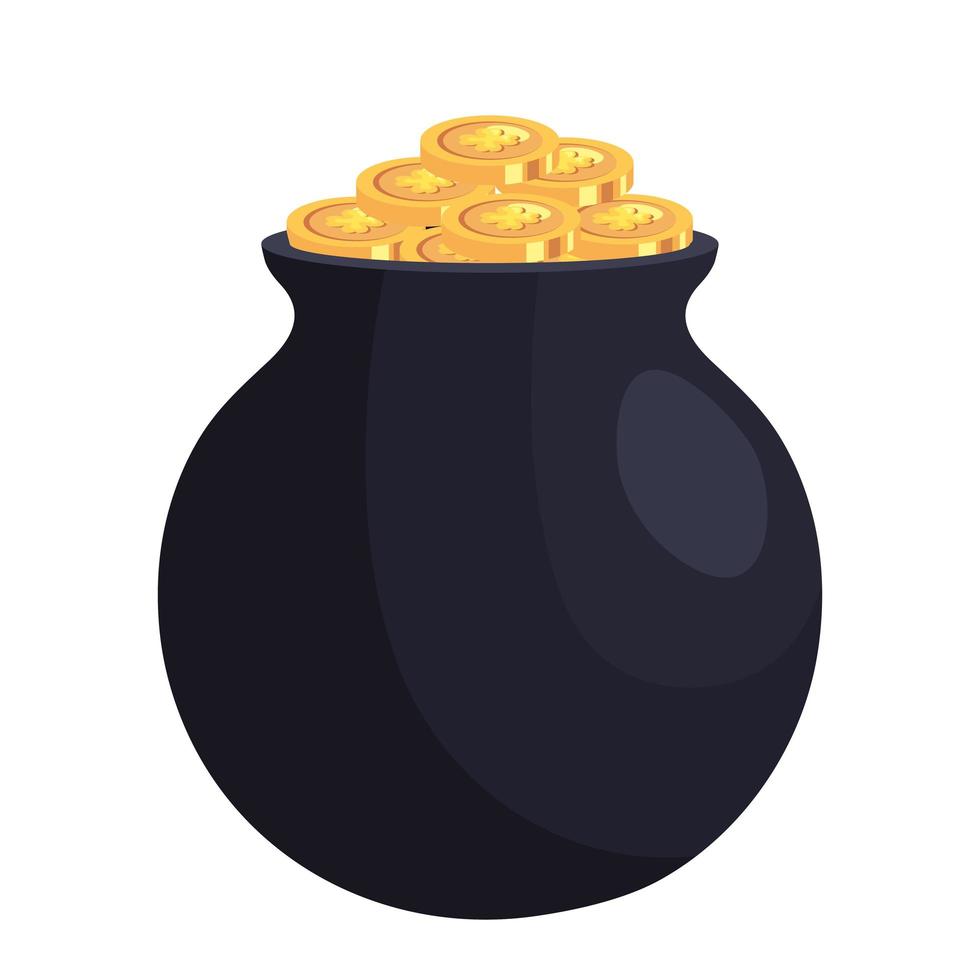 coins with clovers and cauldron vector