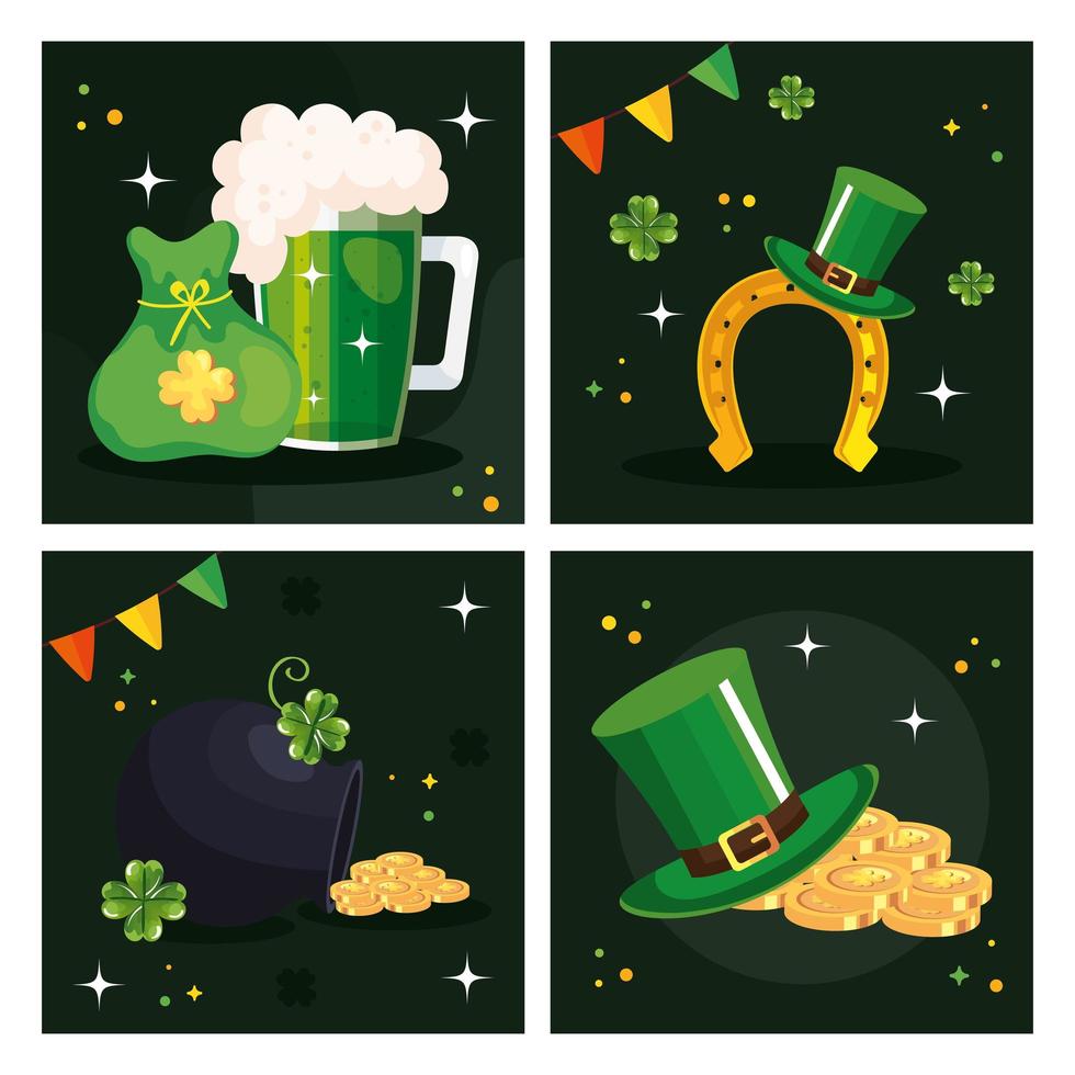 set poster saint patrick day with decoration vector