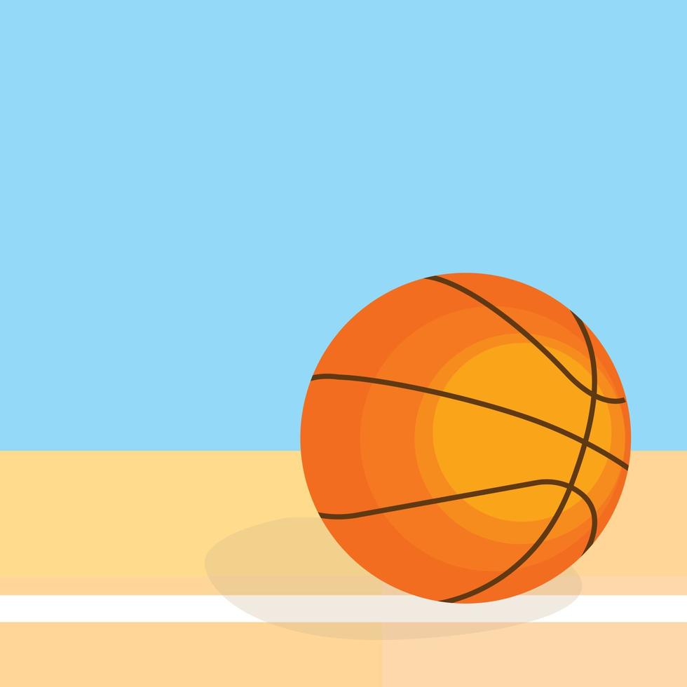 Customizable basketball poster. Basketball on court and white line under it, under the blue sky. Add text. Sport, athlete posters. vector