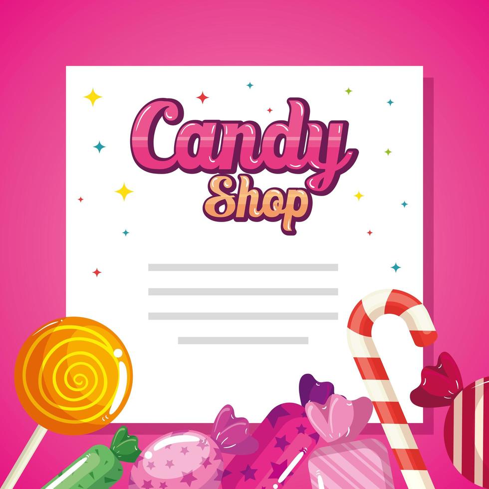 candy shop card with delicious caramels vector