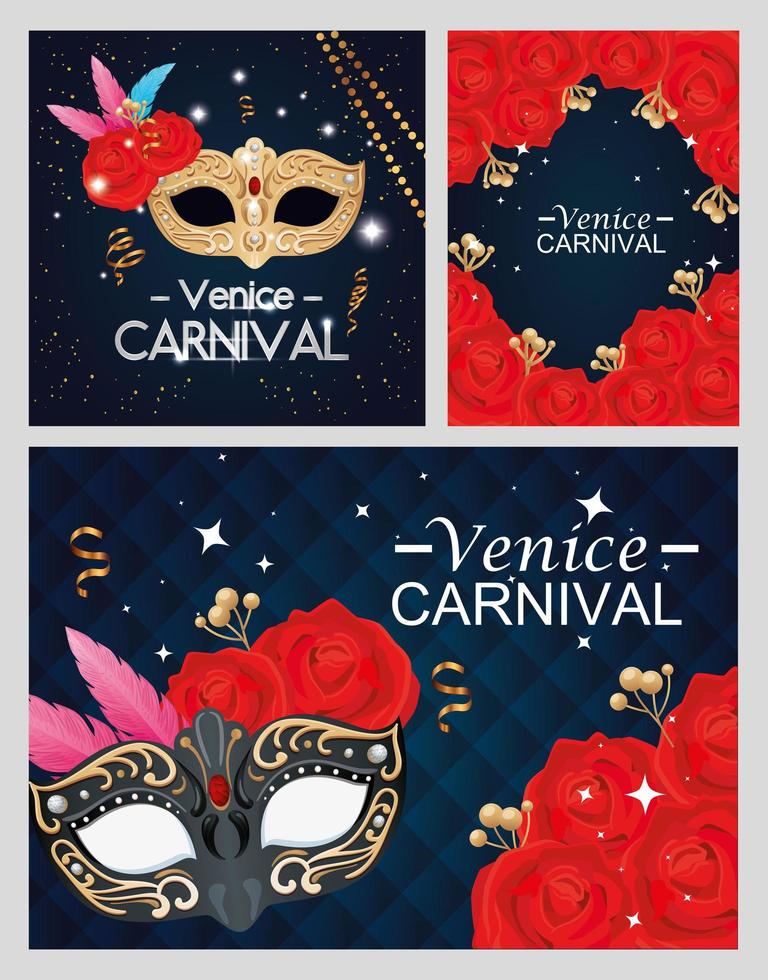 set of poster venice carnival with decoration vector