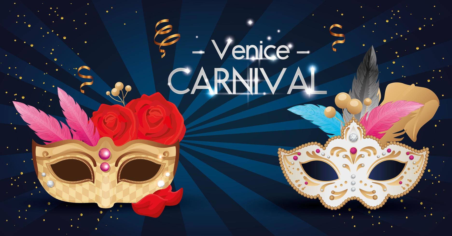 Carnaval de Venecia con máscaras y decoración. vector