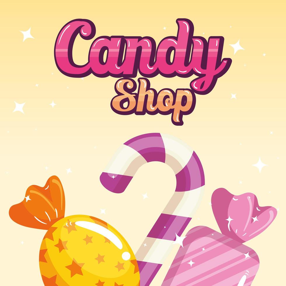 poster of candy shop with caramels vector