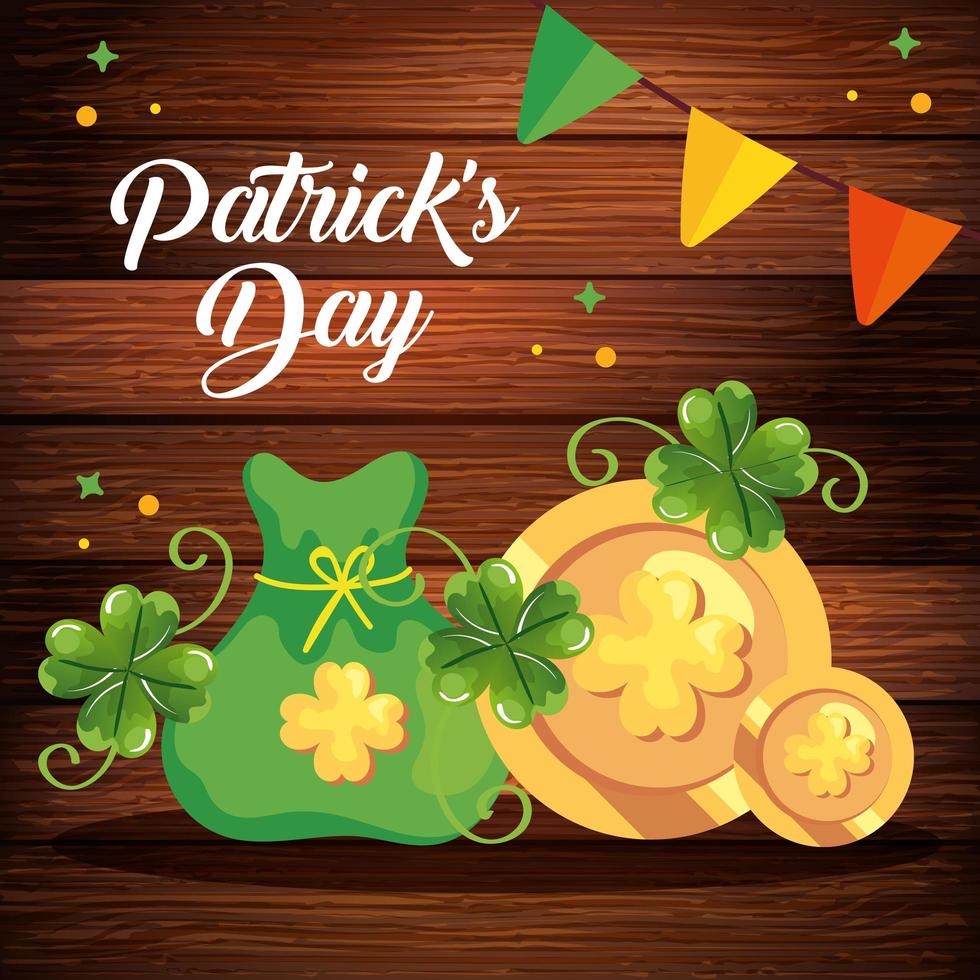 saint patrick day with coin and decoration vector