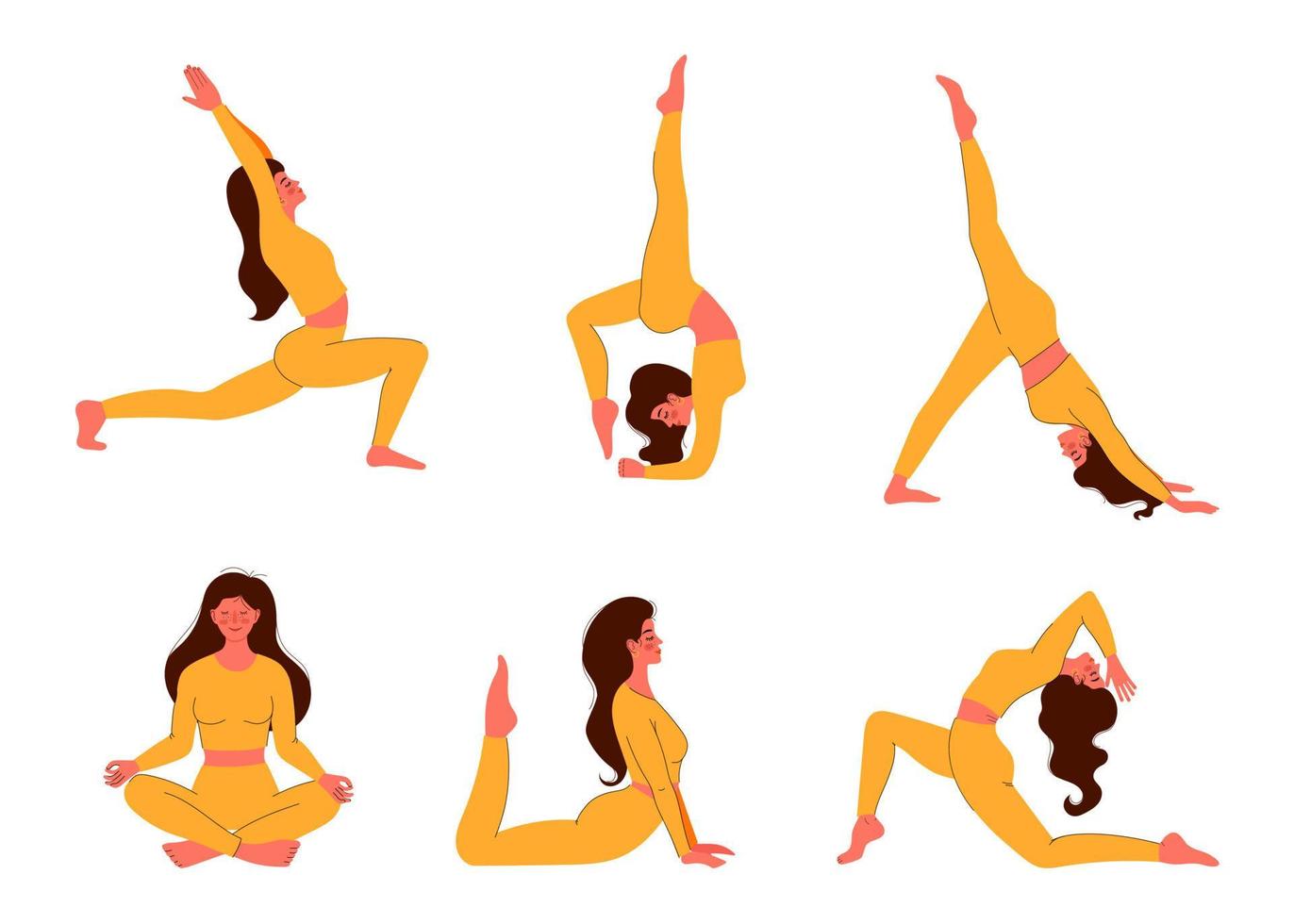 Girl does yoga assans. Healthy lifestyle. Vector illustration in handdrawn flat style