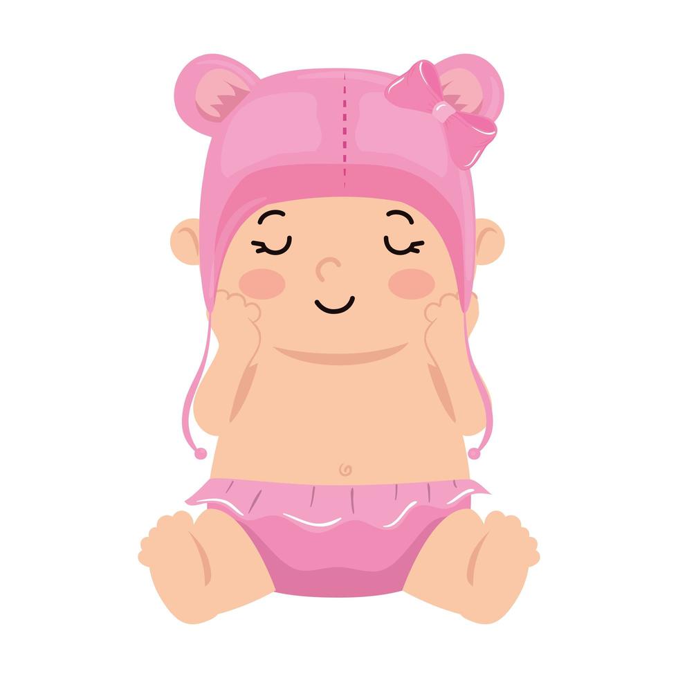 Cute Little Baby Girl y sombrero con icono aislado de orejas vector