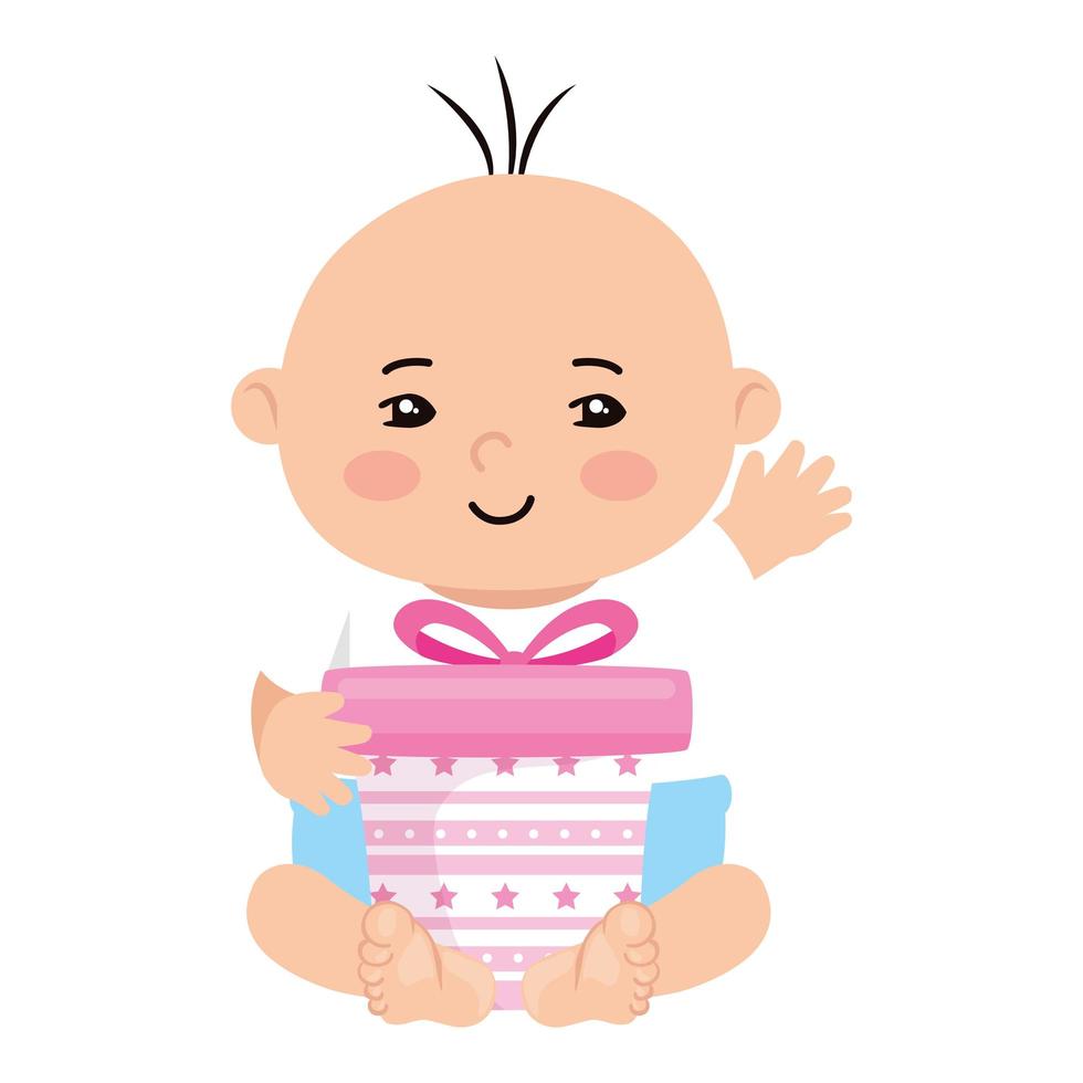 cute little baby boy with gift box present vector