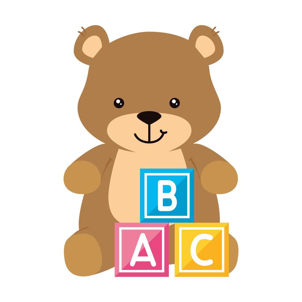 cute teddy bear with cubes toy isolated icon vector