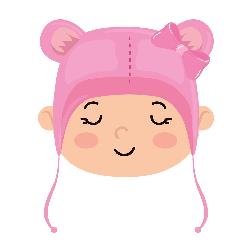 face of cute baby girl with hat with ears vector