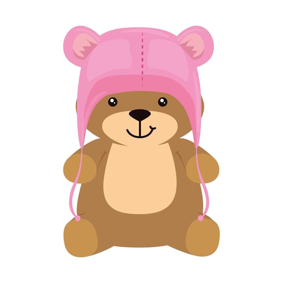 cute teddy bear with hat isolated icon vector