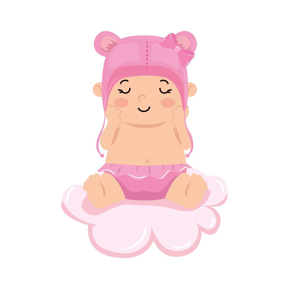 cute baby girl and hat with ears in cloud vector