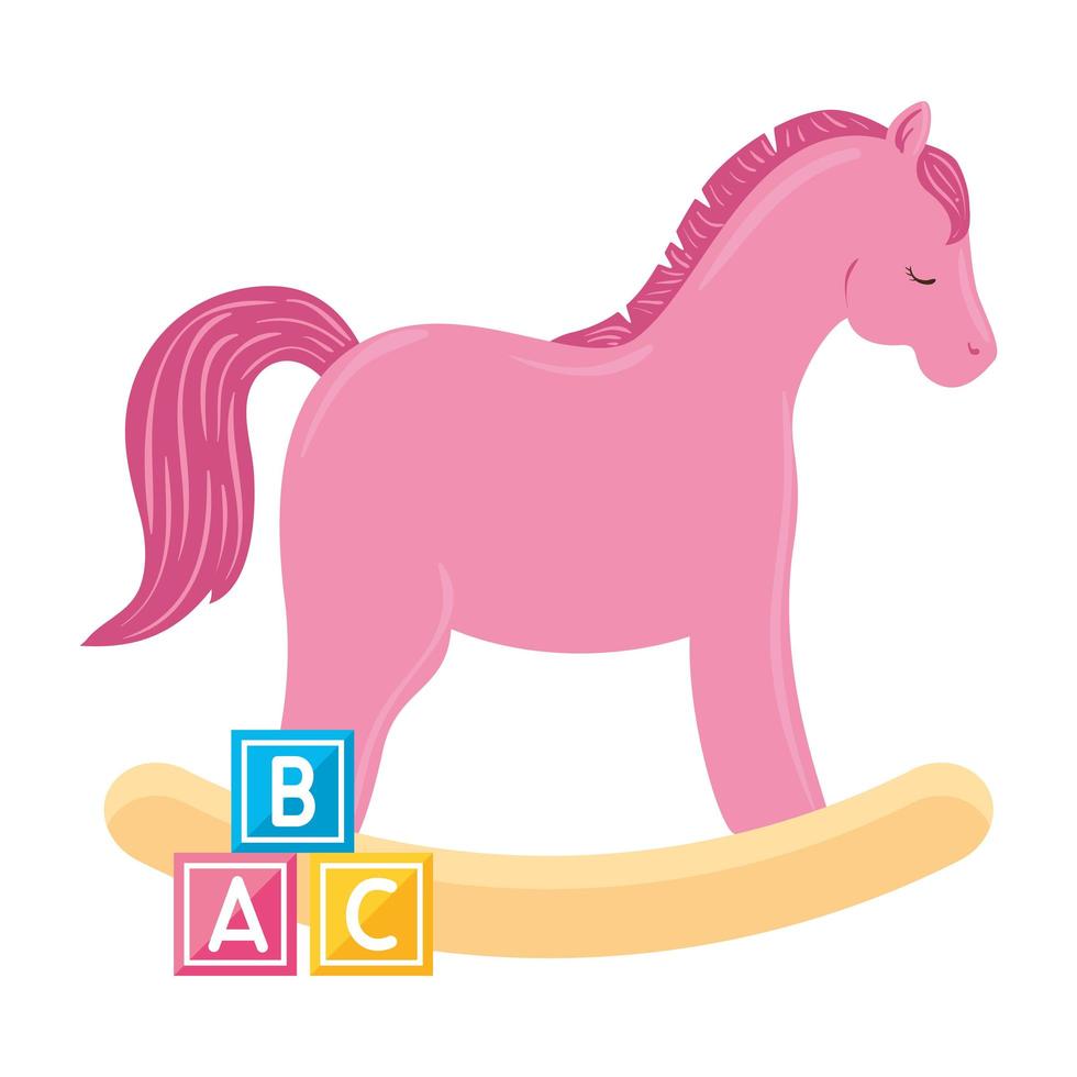 wooden horse toy pink with cubes toy isolated icon vector