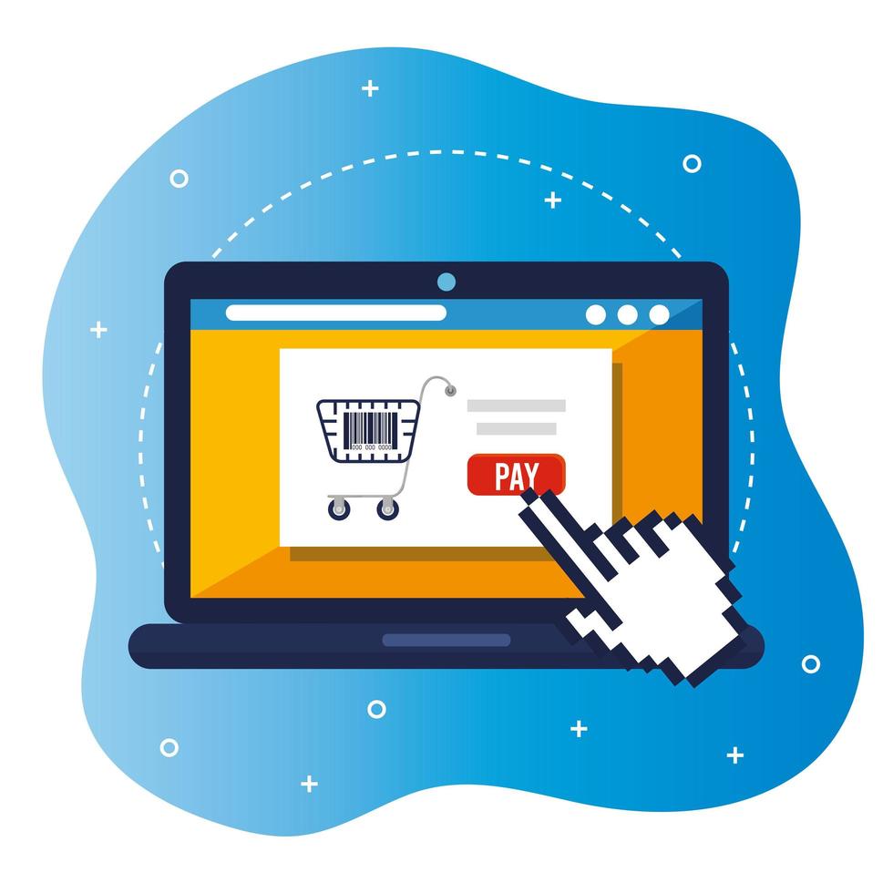 código qr dentro del diseño de vector de mano de computadora portátil y cursor