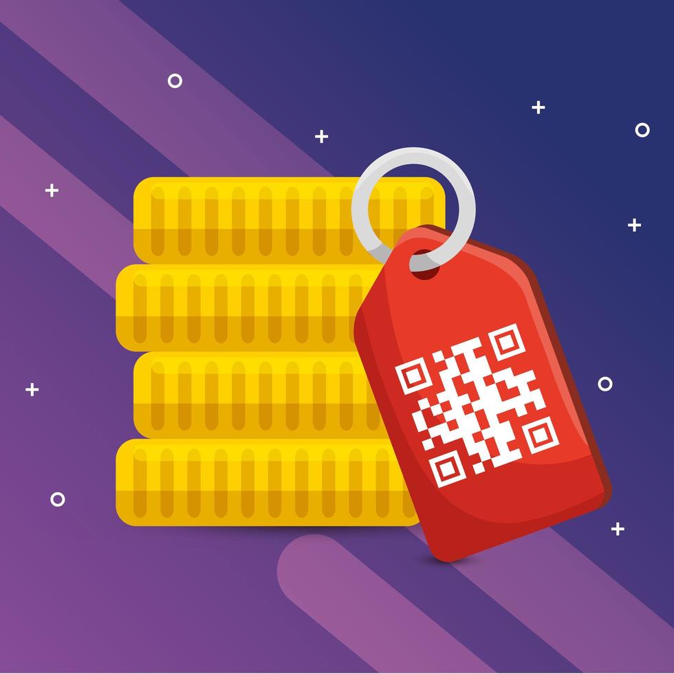 qr code label and coins vector design