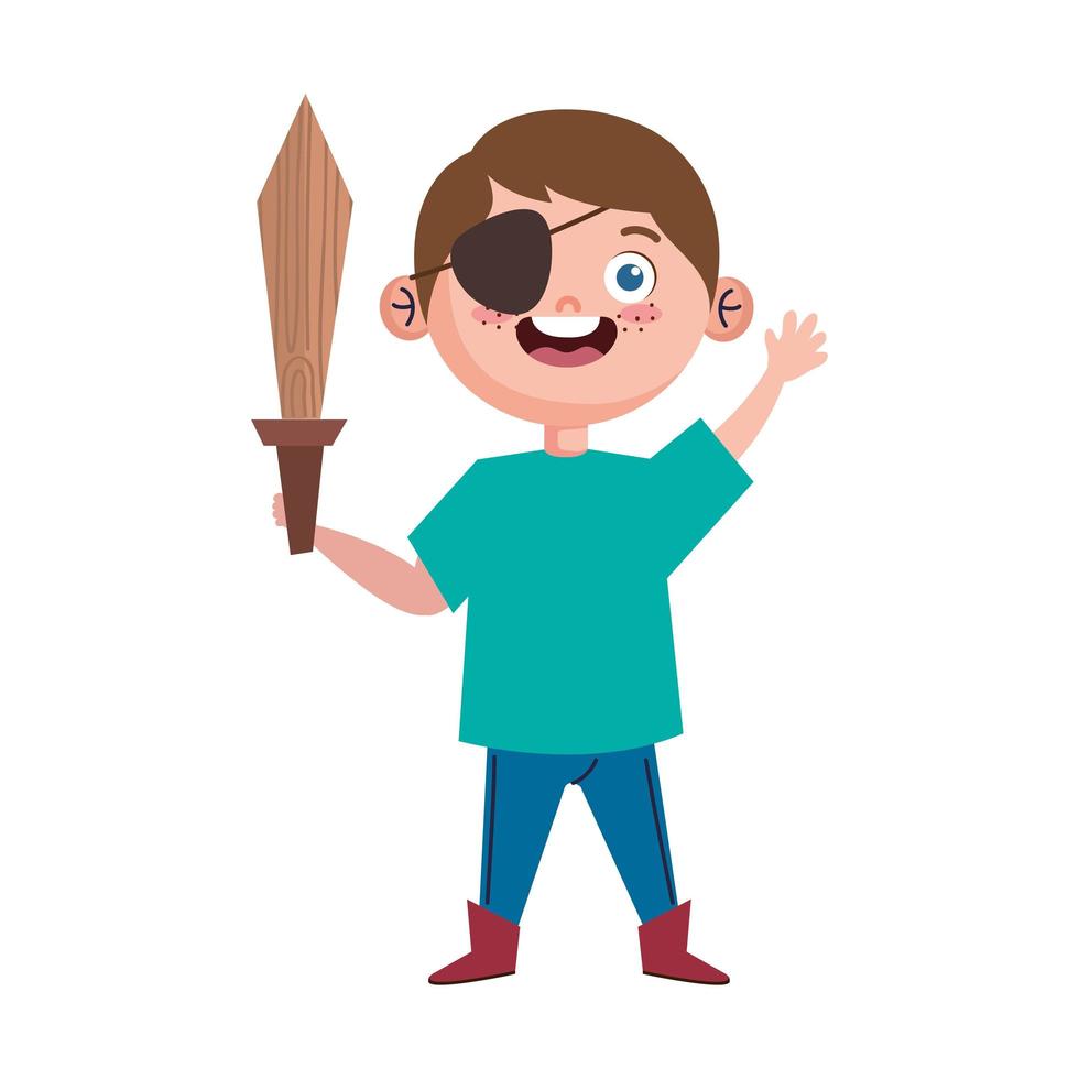 boy playing with pirate accessories vector