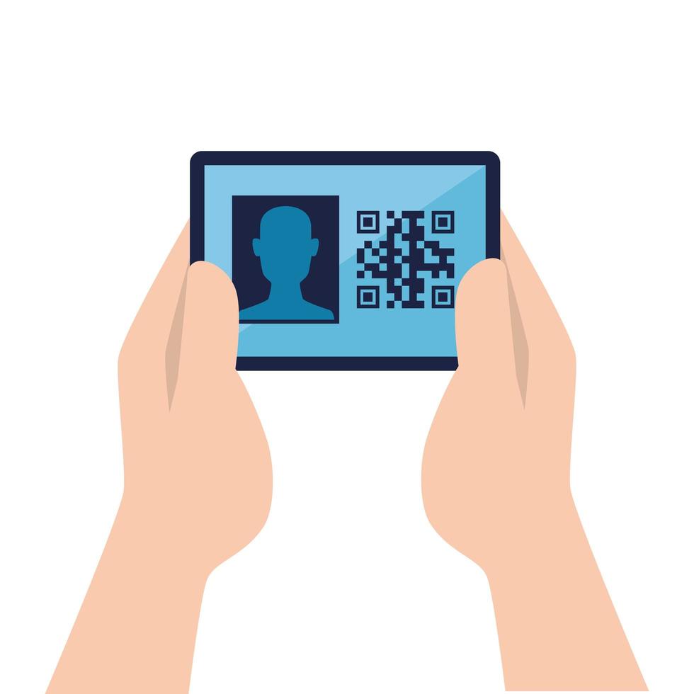 hands and qr code inside smartphone vector design