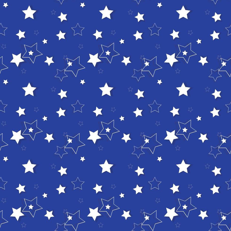 White Stars on a Blue Background. Seamless Pattern. Vector Illus