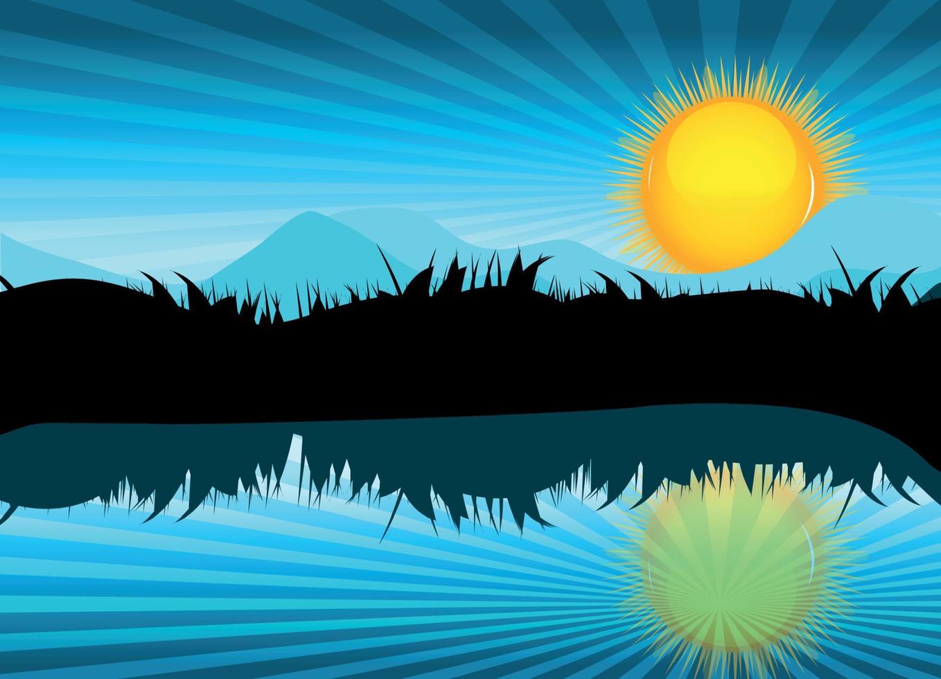 paisaje natural con reflejo en el agua. ilustración vectorial. vector