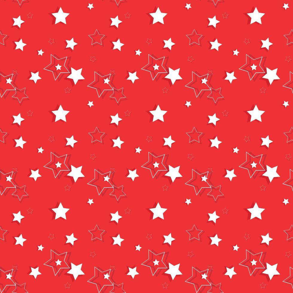 White Stars on a Red Background. Seamless Pattern. Vector Illust