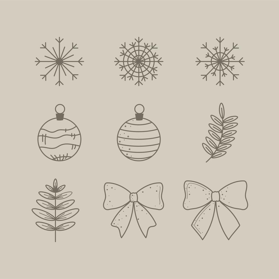 christmas linear set vector