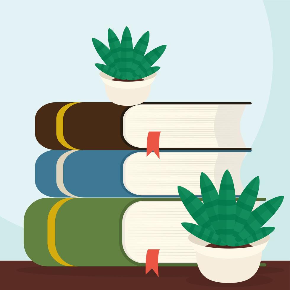 books and plants vector