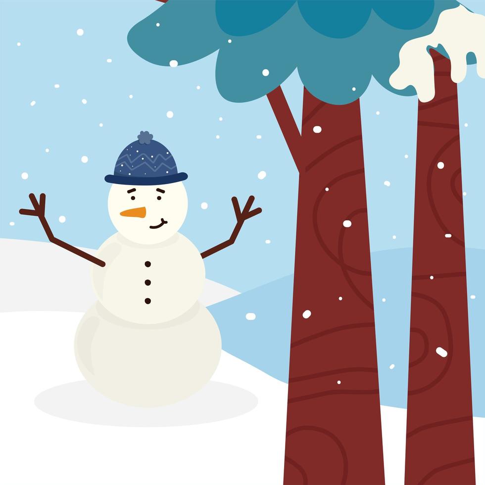 snowman and trees vector