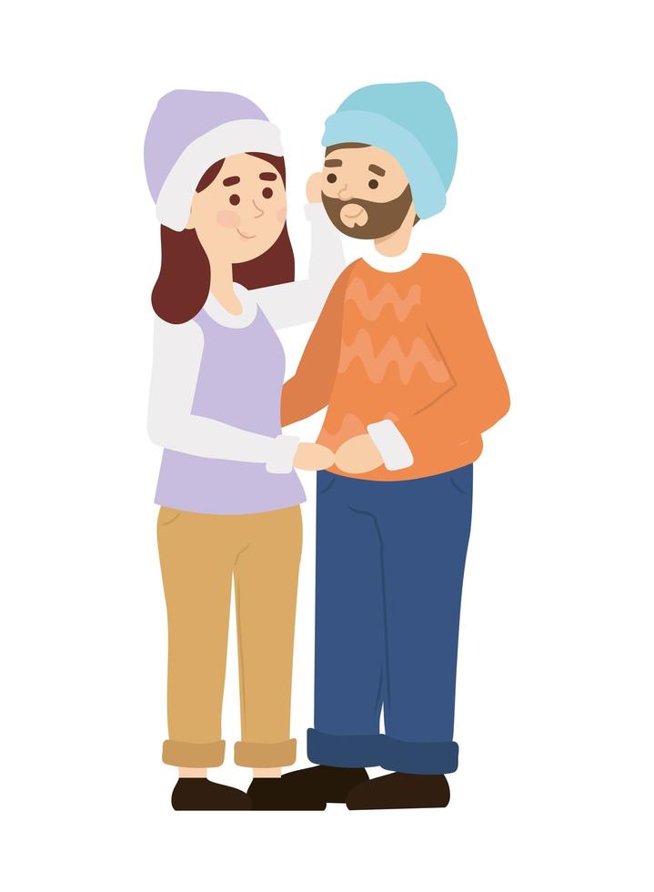 couple with winter hat vector