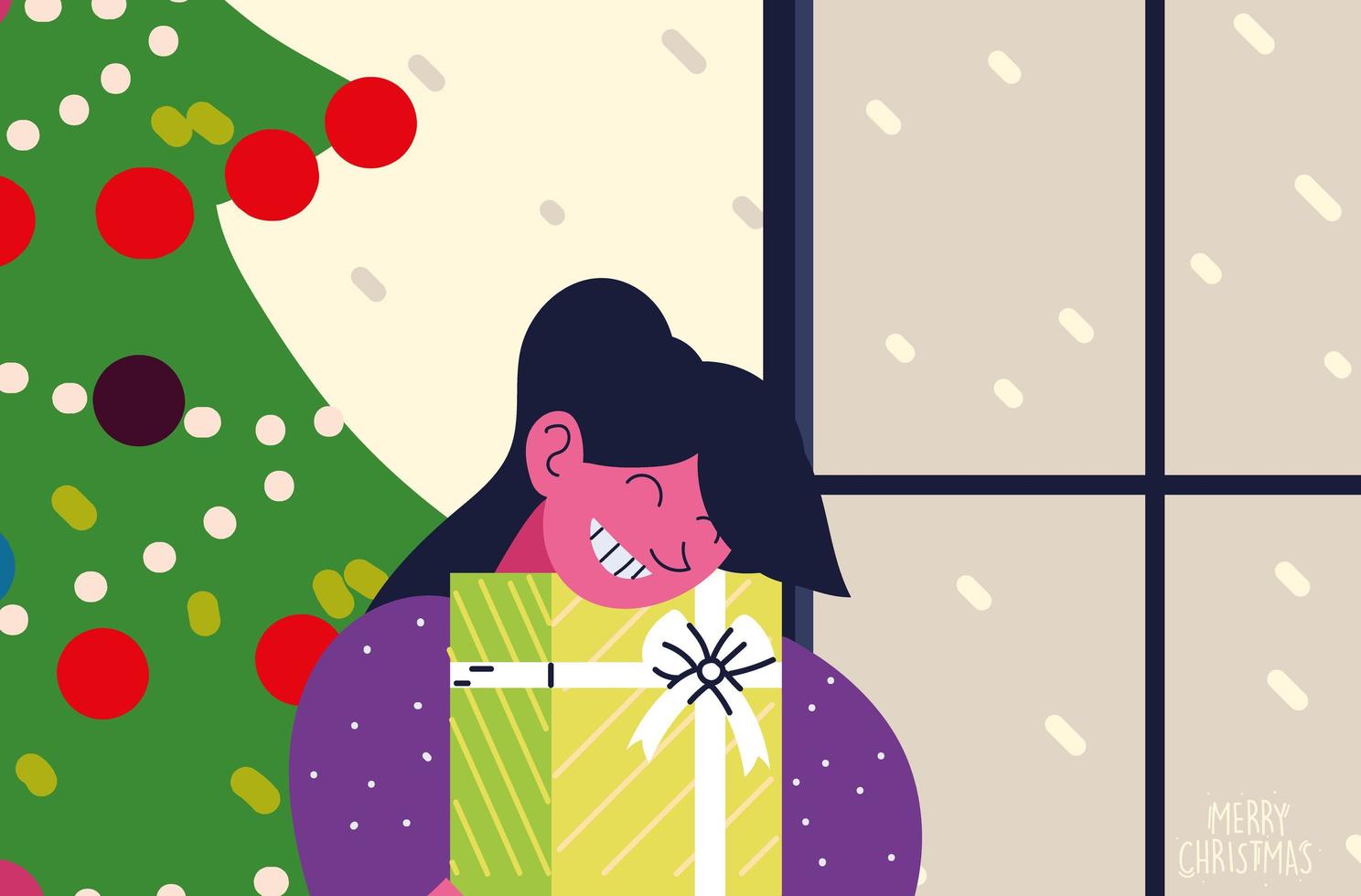 mujer y regalo de navidad vector