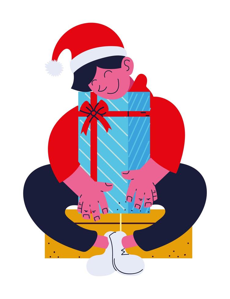 boy and christmas gifts vector