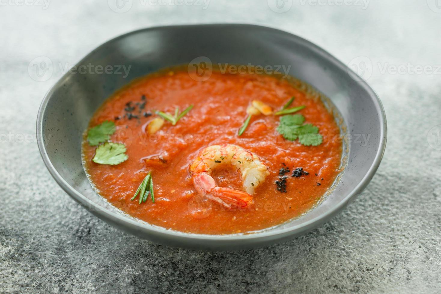 Close up of a spanish cold vegetable soup gazpacho photo