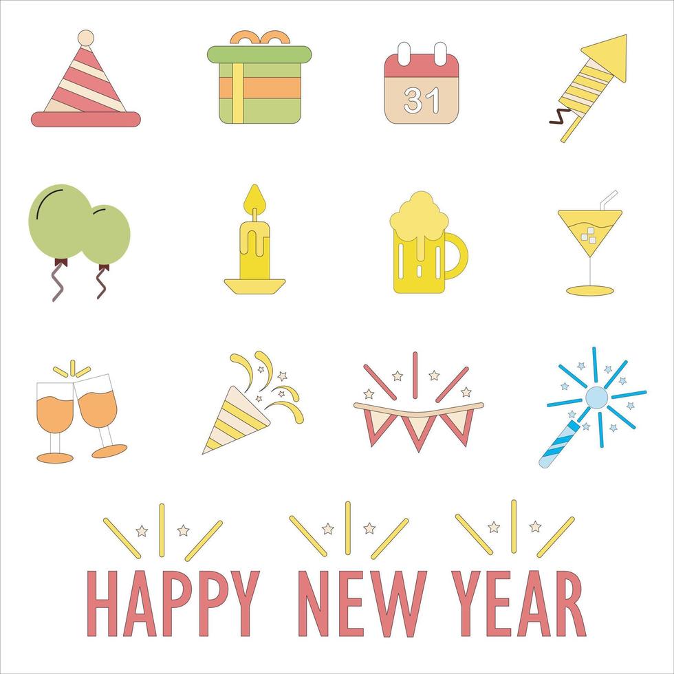 New year set icons vector