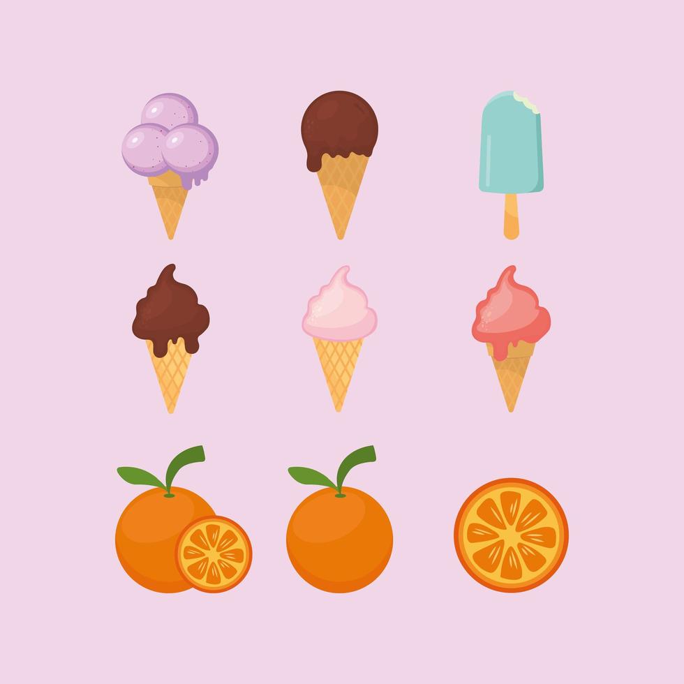 icono de helado y fruta vector