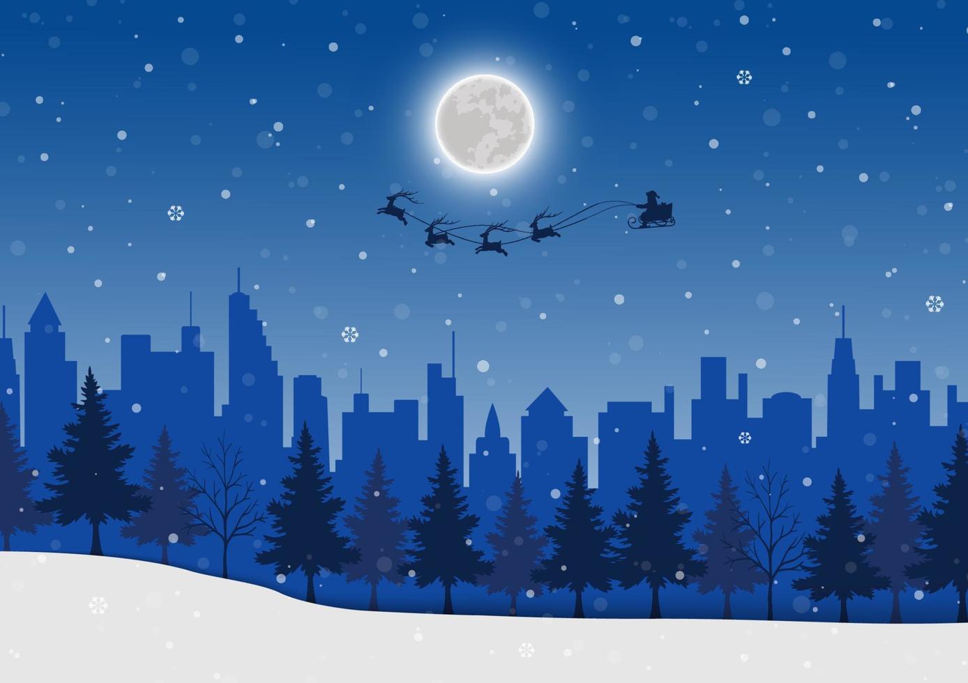 Santa Claus coming to city on winter night background vector