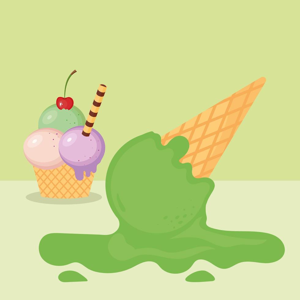 melted green ice cream vector