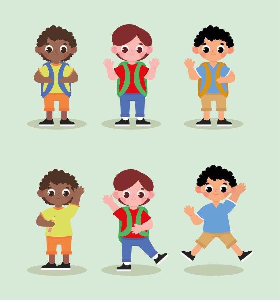 set cute boys students vector