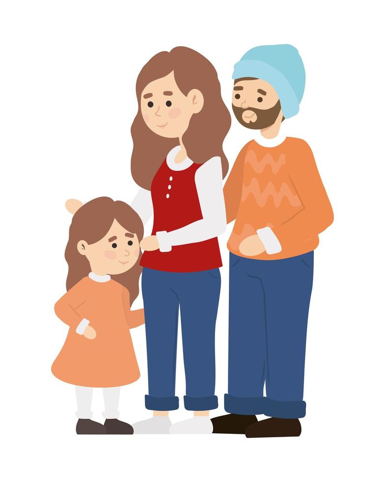 familia con ropa de invierno vector