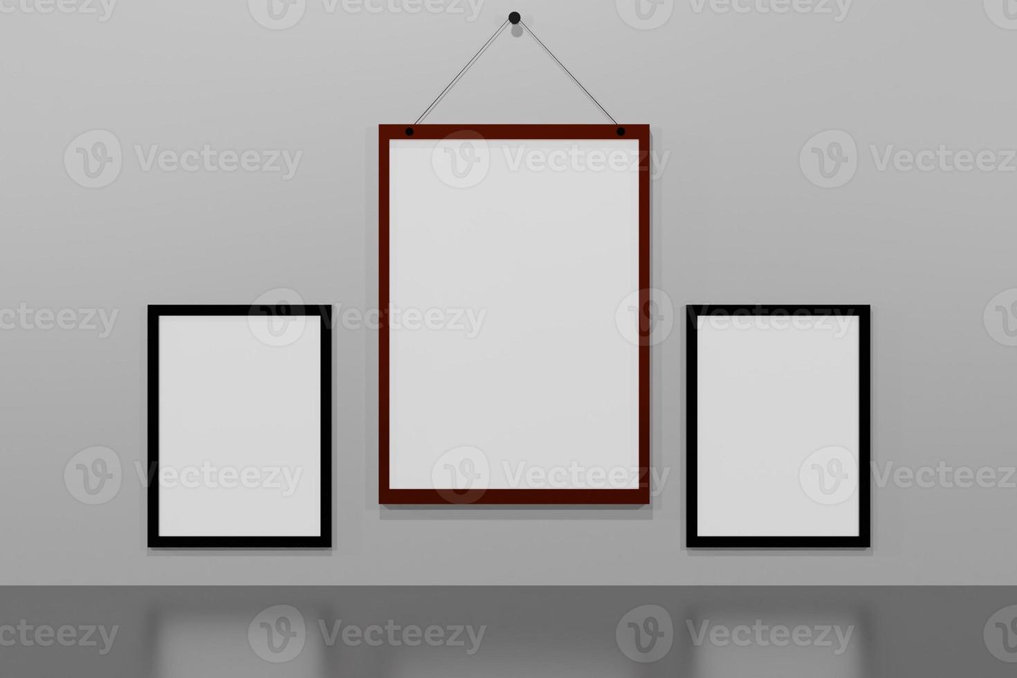 3D Rendering of Blank Empty Frame on Wall and in Room. White Color Background. photo