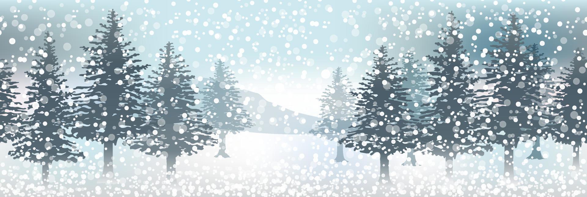 Seamless Winter Forest Background, Vector Illustration. Horizontally Repeatable.