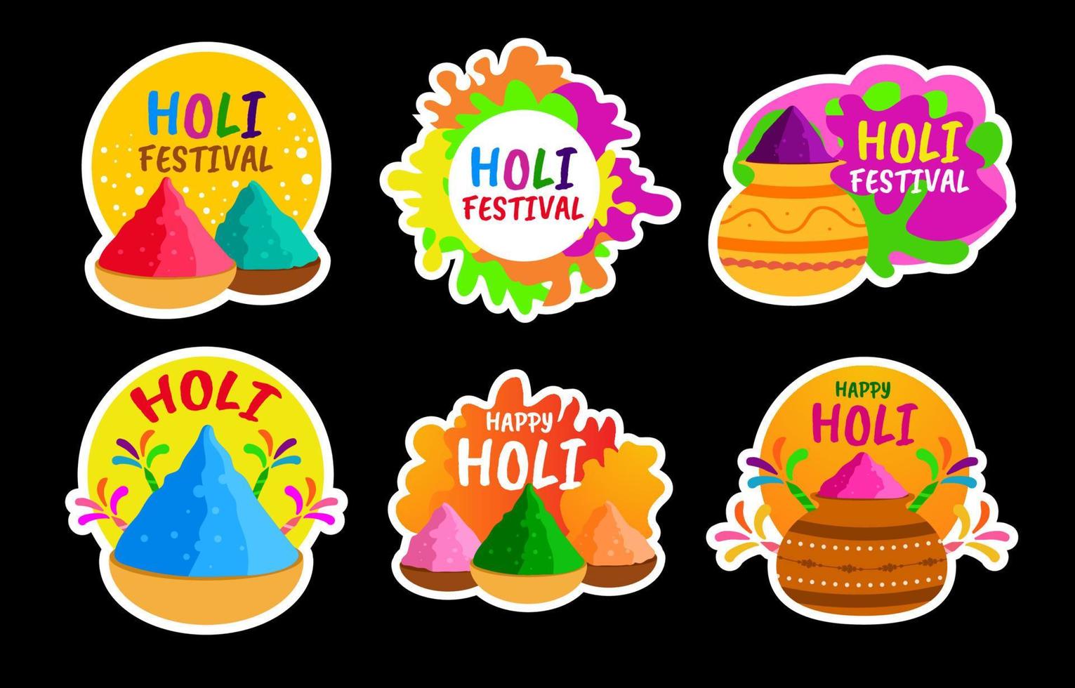 Holi Festival Sticker Set vector